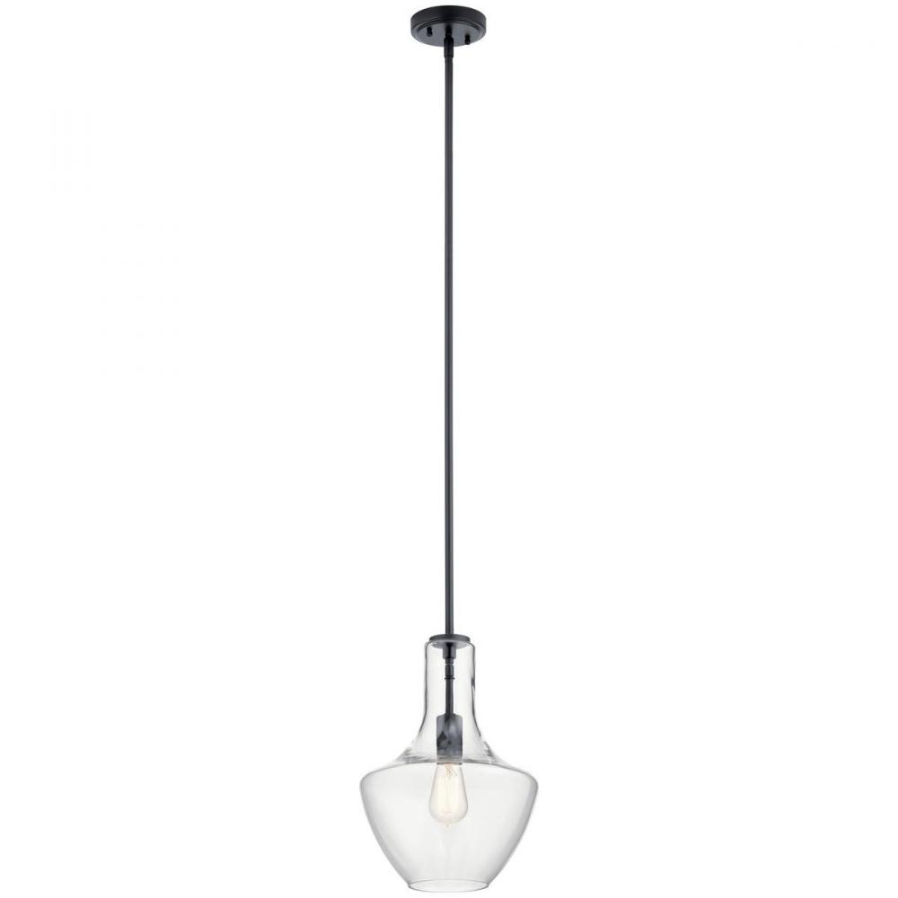 Everly™ 15.25" 1 Light Bell Pendant Clear Glass Black