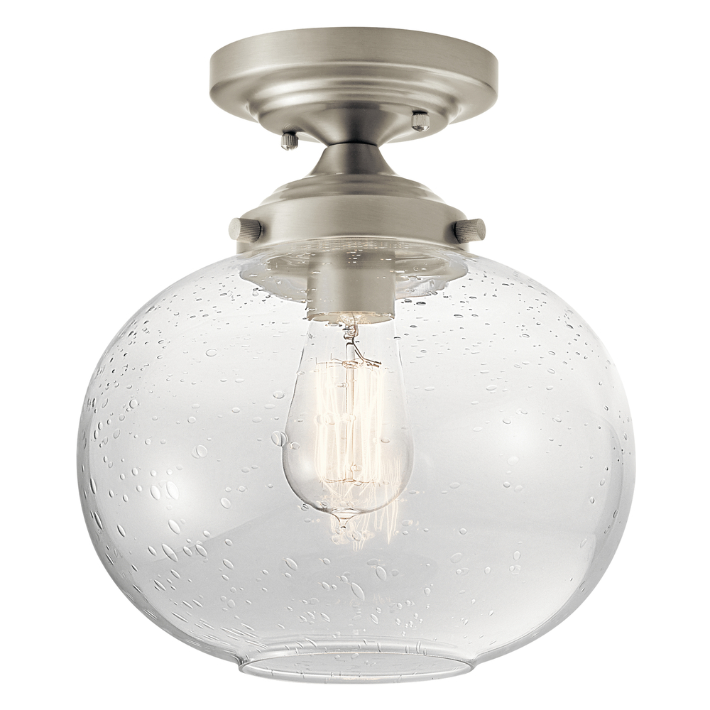 Avery 9.75" 1 Light Semi Flush with Clear Seeded Glass Brushed Nickel