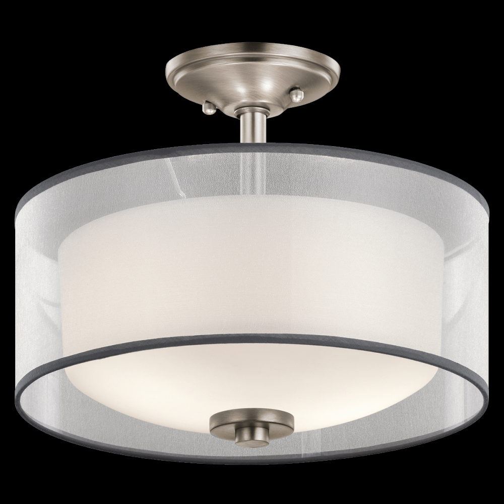 Tallie 13.5" 2 Light Semi Flush with Satin Etched White Inner Diffuser and White Translucent Org
