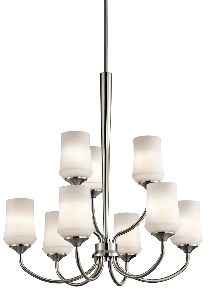 Aubrey 31.25" 9 Light 2 Tier Chandelier with Satin Etched Cased Opal in Brushed Nickel
