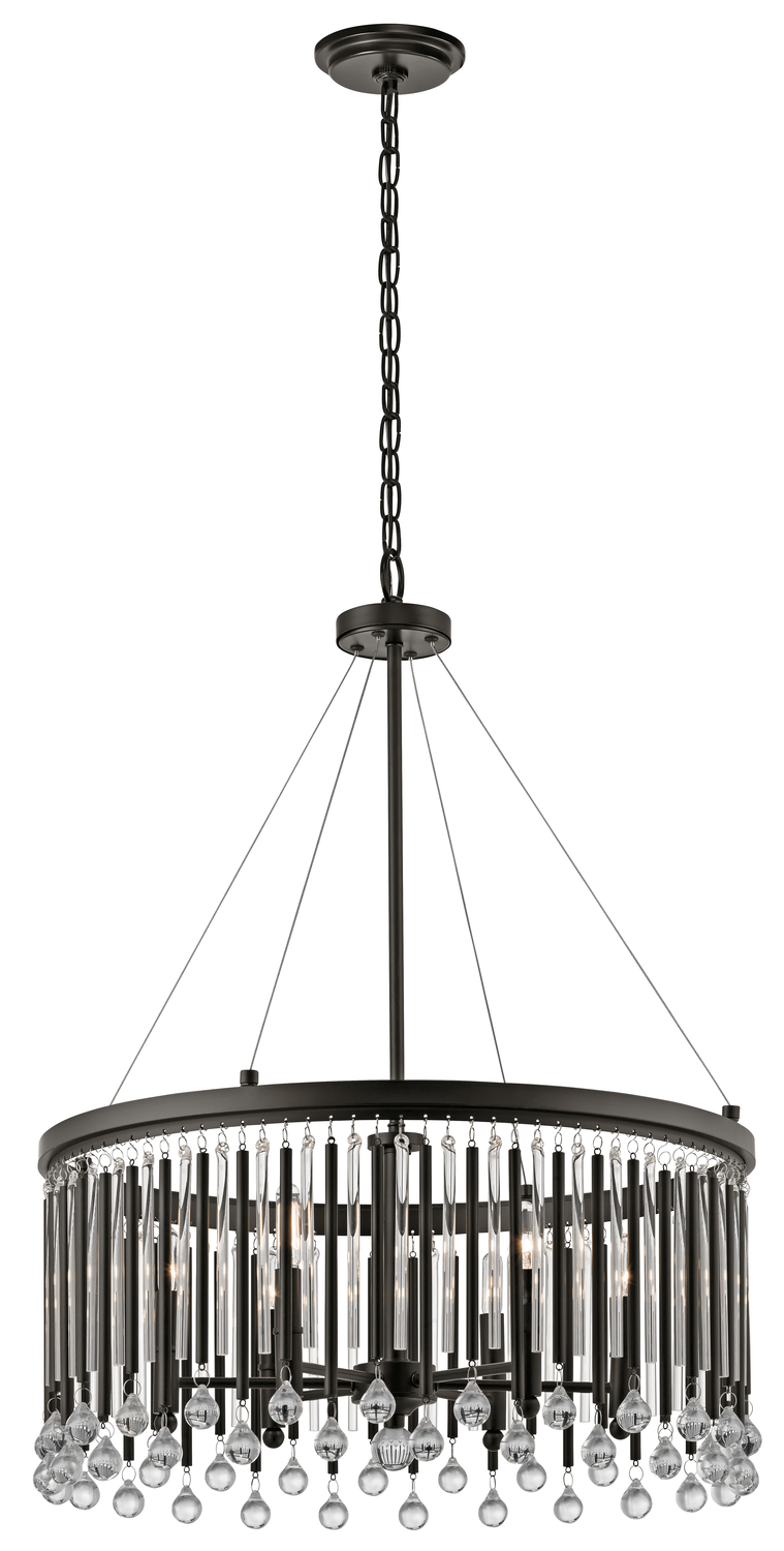 Piper 24" 6 Light Round Chandelier with Alternating Clear Glass and Espresso Metal Rods with Cle