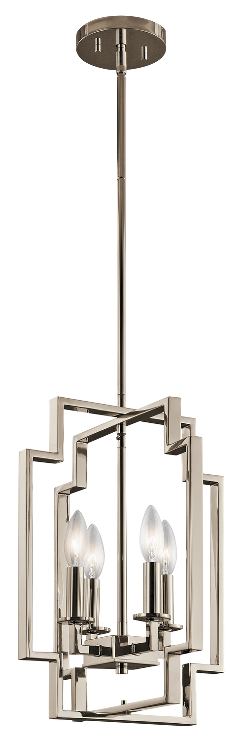 Downtown Deco 17" 4 Light Foyer Pendant in Polished Nickel