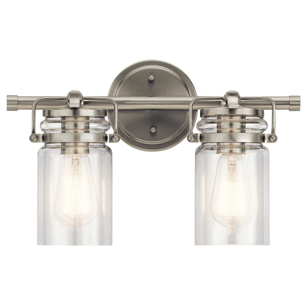 Brinley 15.75" 2 Light Vanity Light with Clear Glass in Brushed Nickel