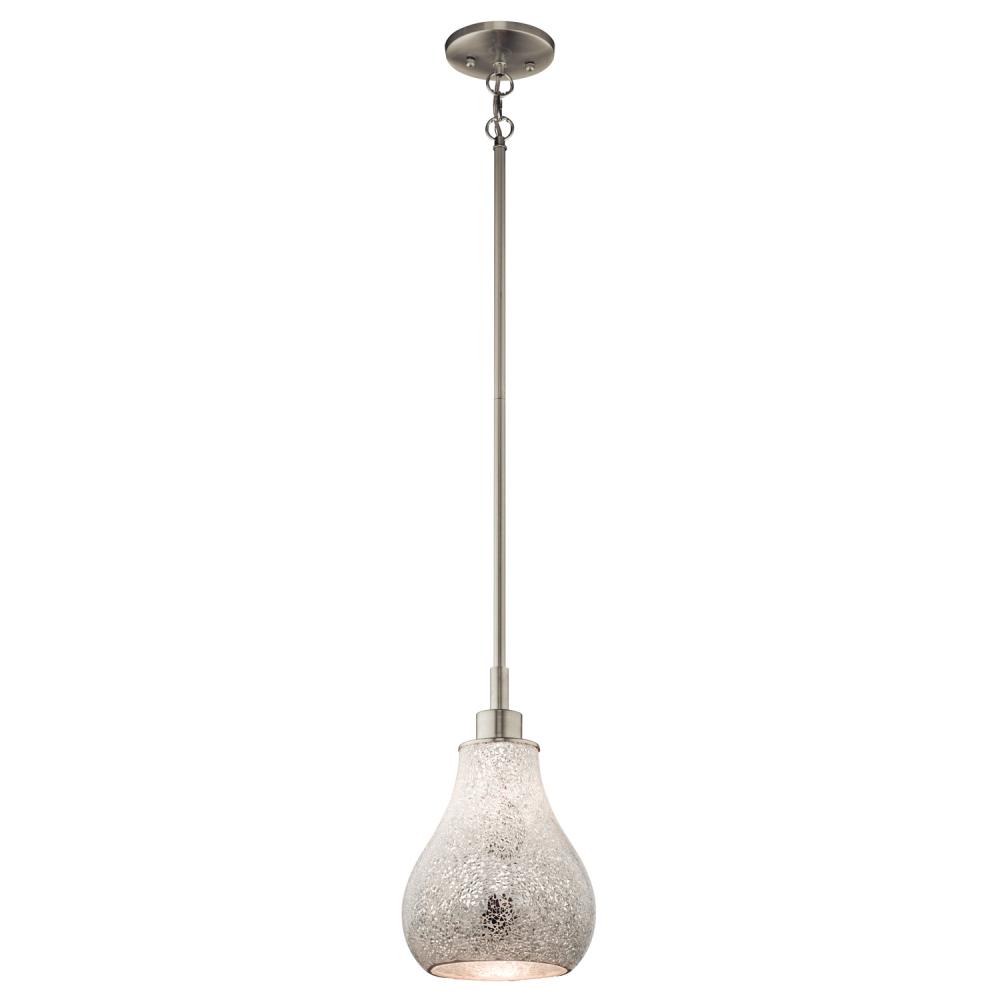 Crystal Ball 12.75" 1 Light Mini Pendant with White Mosaic Glass in Brushed Nickel