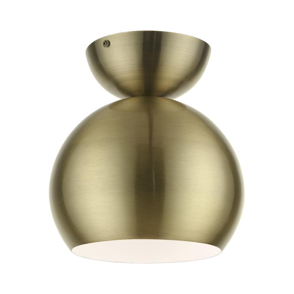 1 Light Antique Brass Globe Semi-Flush