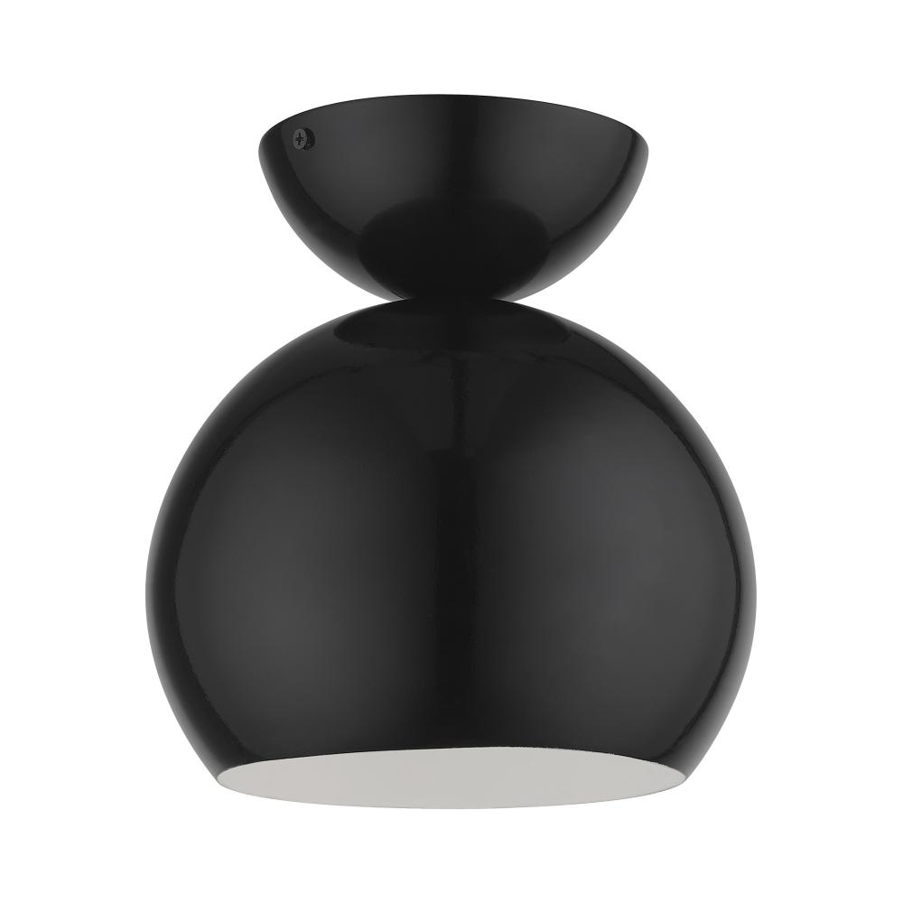 1 Light Shiny Black Globe Semi-Flush