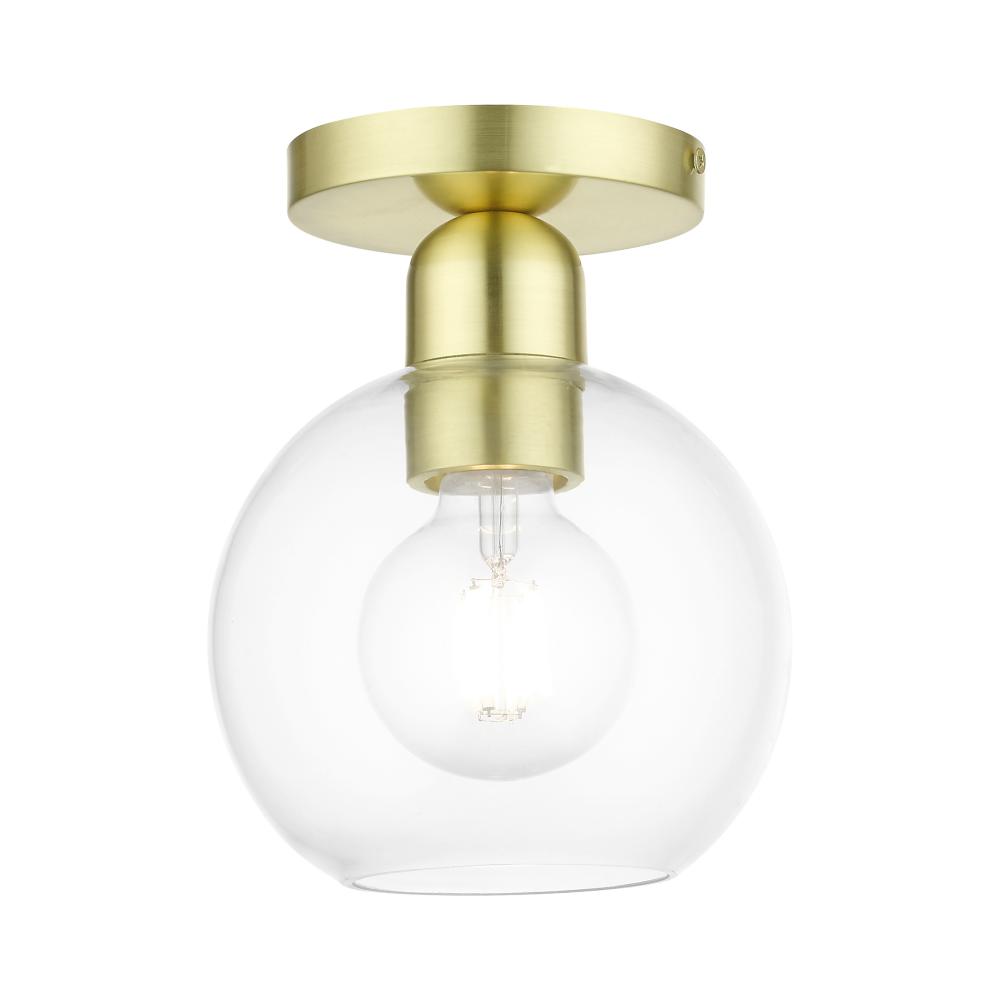 1 Light Satin Brass Sphere Semi-Flush