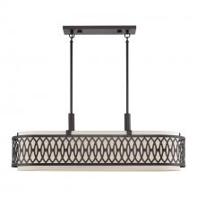 Livex Lighting 53437-92 - 6 Light English Bronze Large Linear Chandelier with Hand Crafted Oatmeal Color Fabric Hardback Shade
