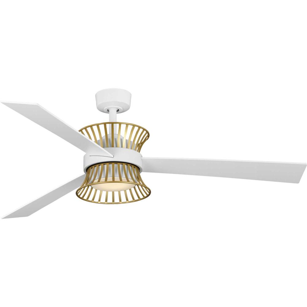 Bisbee Collection 55-in Three-Blade Matte White Global Ceiling Fan with Brushed Gold Accent