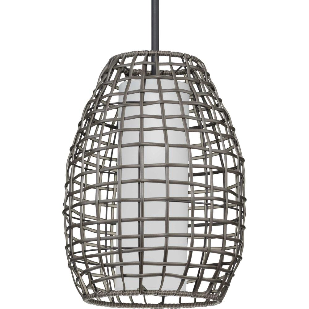 Pawley Collection One-Light Matte Black and Dark Gray Rattan Indoor/Outdoor Hanging Pendant Light