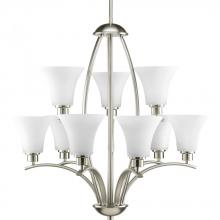 Progress P4492-09 - Joy Collection Nine-Light Brushed Nickel Etched White Inside Glass Traditional Chandelier Light