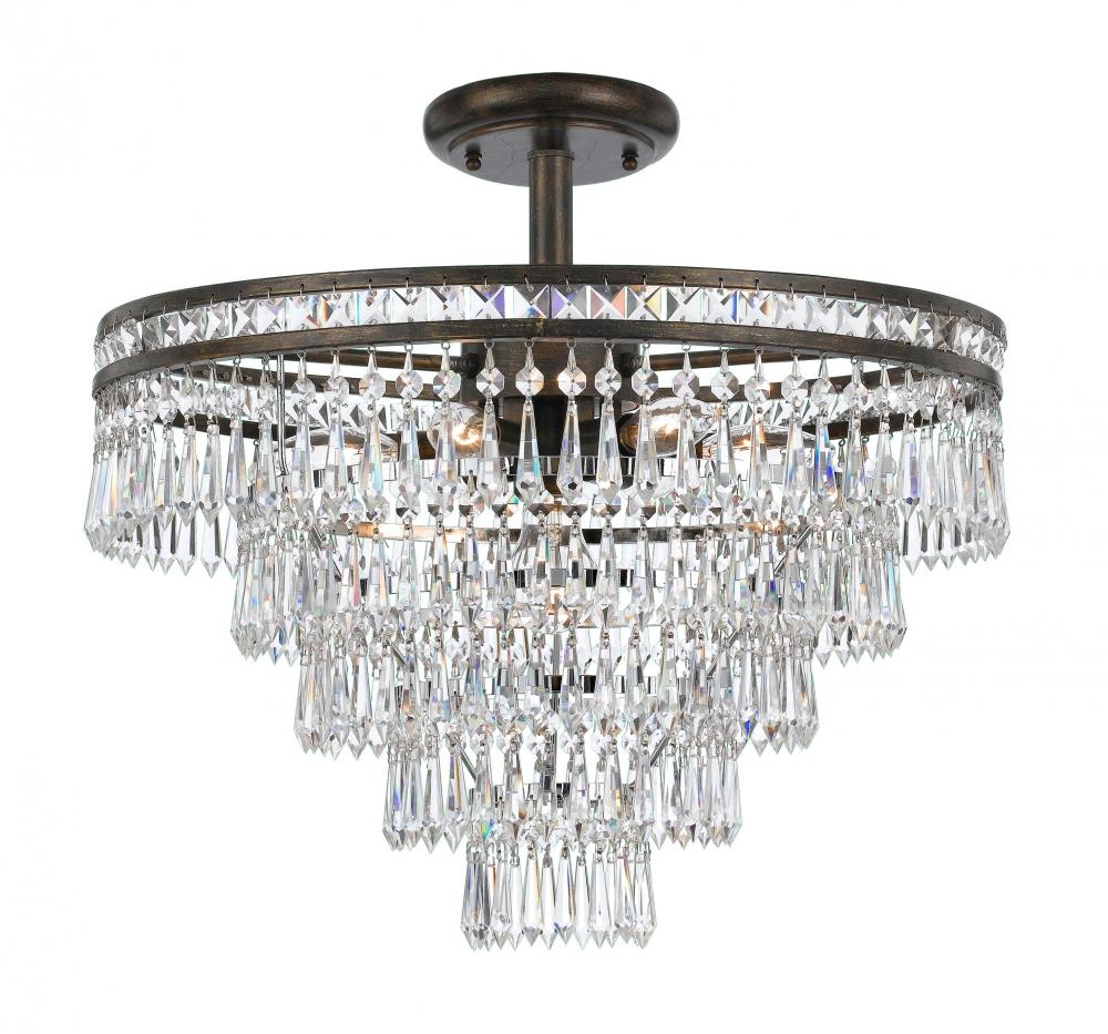 Mercer 7 Light Hand Cut Crystal English Bronze Ceiling Mount