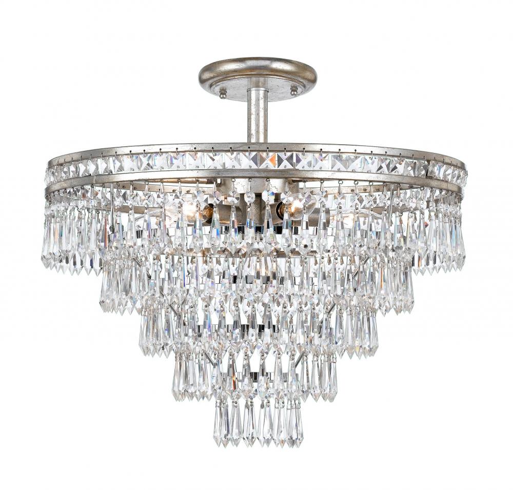 Mercer 7 Light Hand Cut Crystal Olde Silver Ceiling Mount