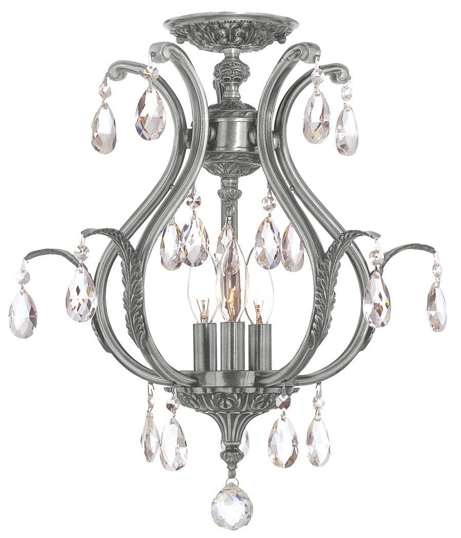 Dawson 3 Light Hand Cut Crystal Pewter Ceiling Mount