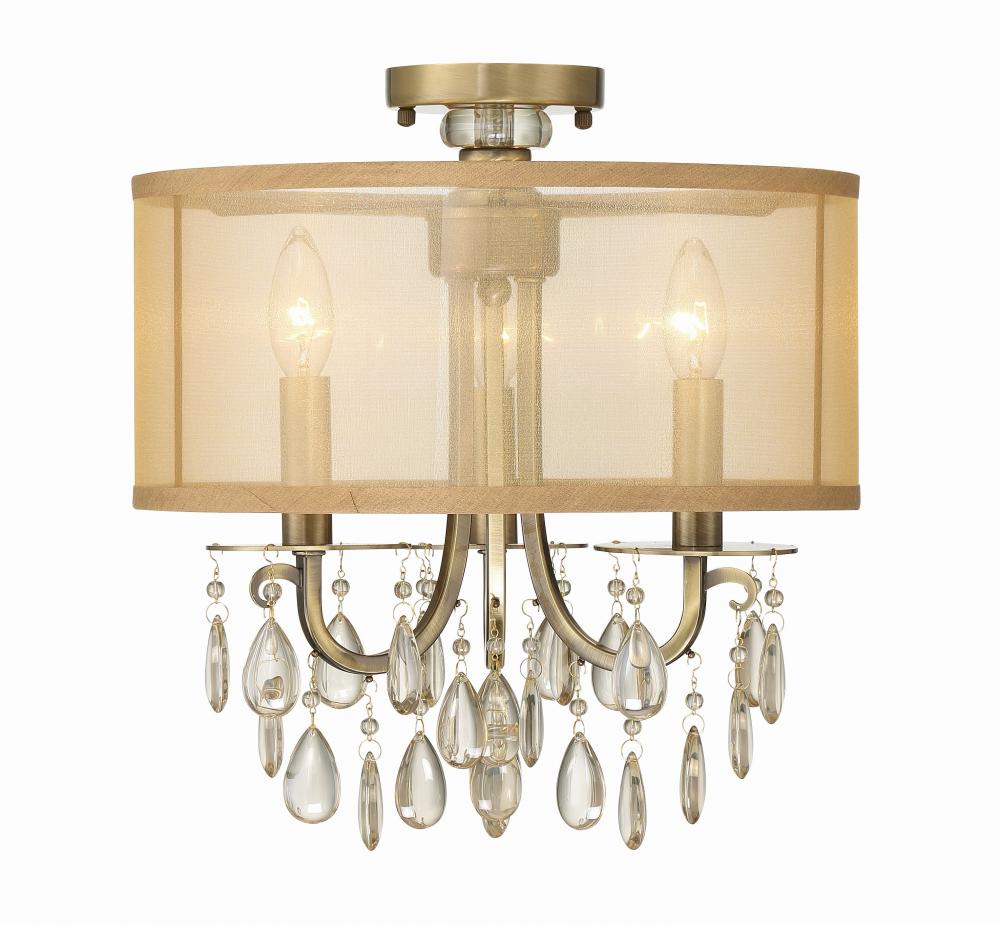 Hampton 3 Light Antique Brass Etruscan Crystal Drum Shade Ceiling Mount