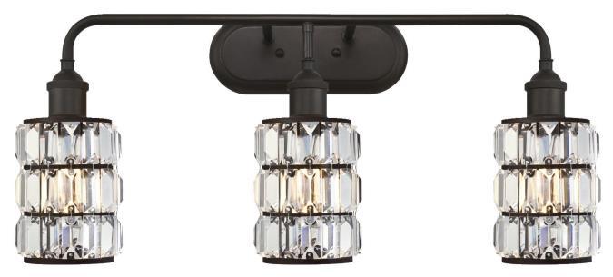 3 Light Wall Fixture Oil Rubbed Bronze Finish Crystal Prism Glass