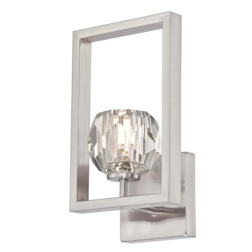 1 Light LED Wall Fixture Brushed Nickel Finish Crystal Glass
