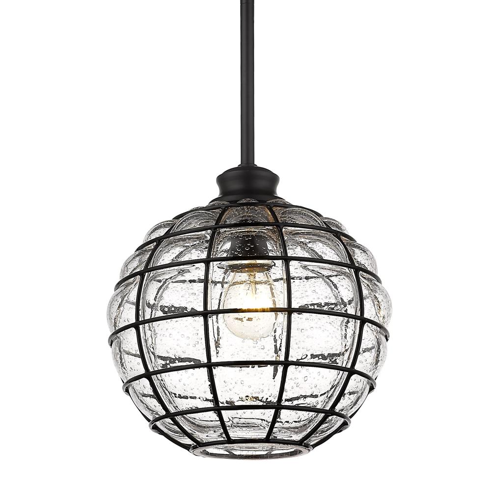 Powell Small Pendant in Matte Black with Seeded Glass