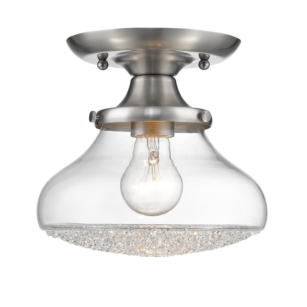 Asha Small Semi Flush in Pewter with Crushed Crystal Glass