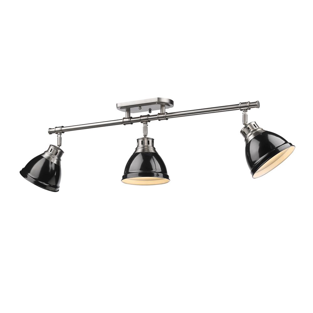 Duncan 3 Light Semi-Flush - Track Light in Pewter with Black Shades