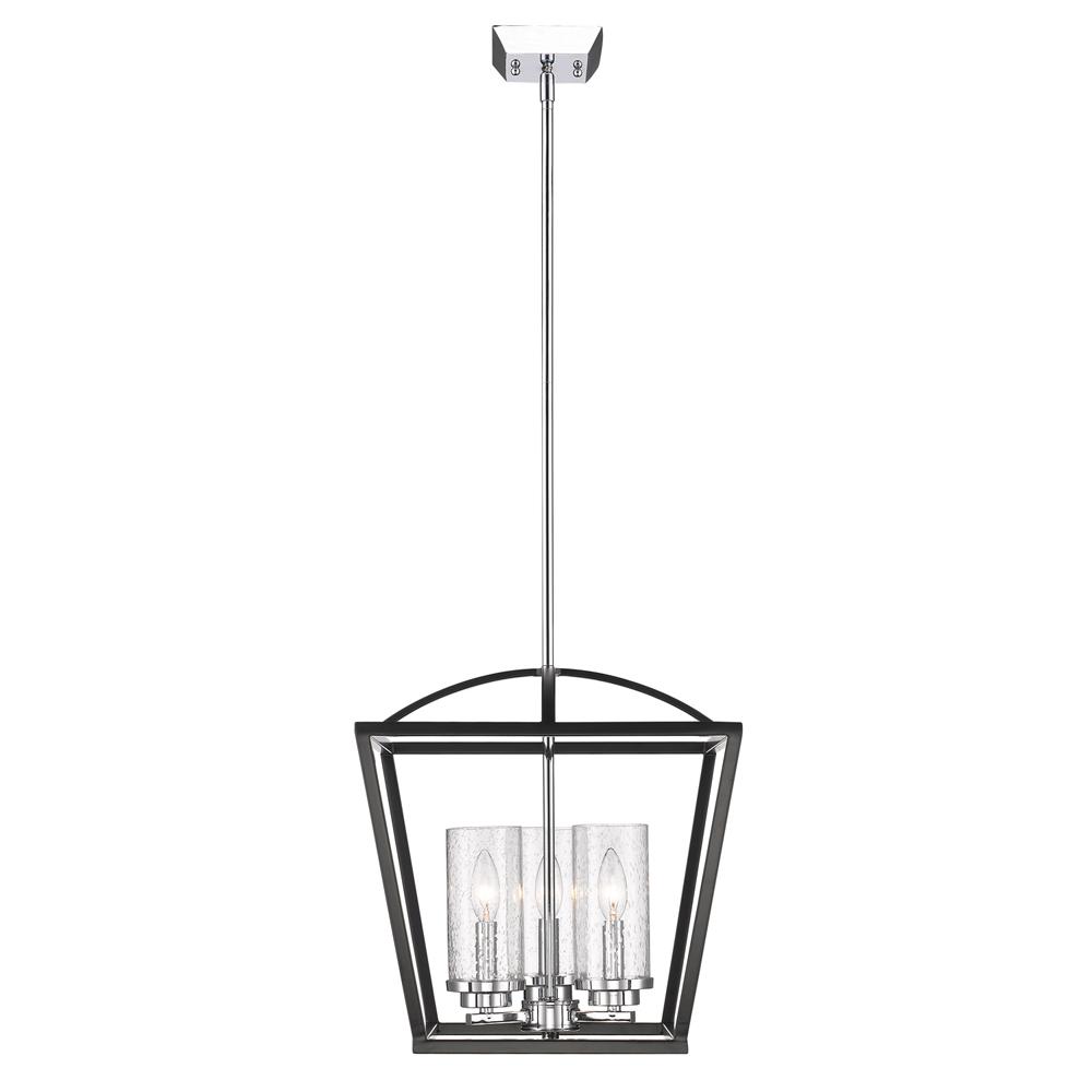 Mercer 3 Light Pendant in Matte Black with Chrome accents and Seeded Glass