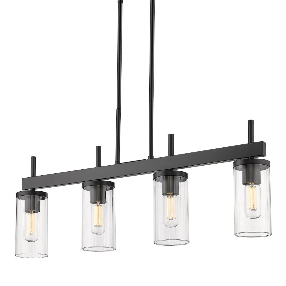 Winslett Linear Pendant in Matte Black with Ribbed Clear Glass Shades