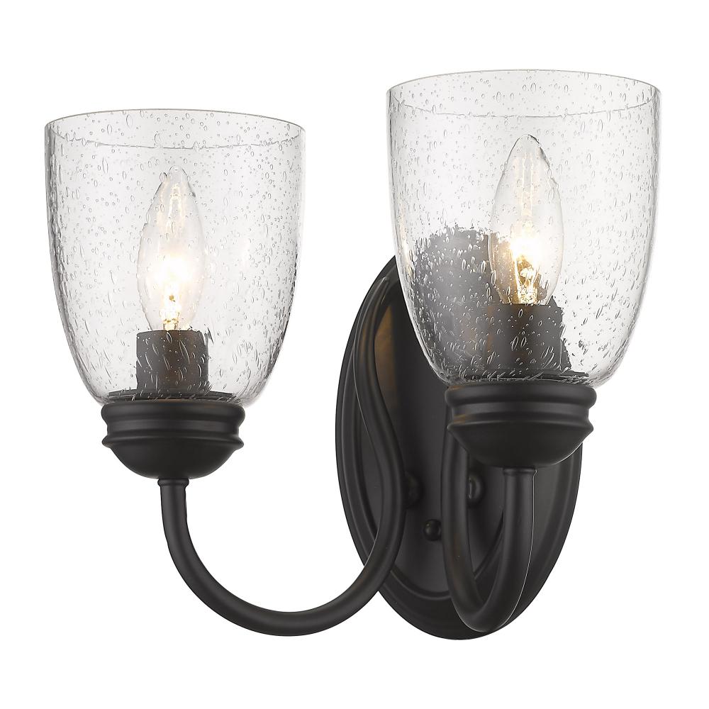Parrish 2 Light Wall Sconce in Matte Black with Seeded Glass
