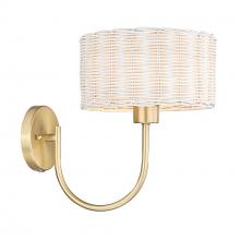 Golden 1084-1W BCB-WW - Erma BCB 1 Light Wall Sconce in Brushed Champagne Bronze with White Wicker Shade