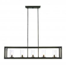 Golden 2073-LP GMT - Smyth 5 Light Linear Pendant in Gunmetal Bronze with Clear Glass