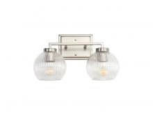 Golden 3094-BA2 PW-RIB - Elliott 2-Light Vanity Light in Pewter with Ribbed Clear Shade