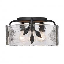 Golden 3160-FM NB-HWG - Calla 3 Light Flush Mount in Natural Black with Hammered Water Glass Shade