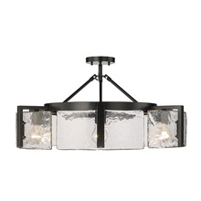 Golden 3164-6SF BLK-HWG - Aenon 6 Light Semi-Flush in Matte Black with Hammered Water Glass Shade