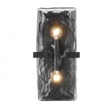 Golden 3164-WSC BLK-HWG - Aenon 2 Light Wall Sconce in Matte Black with Hammered Water Glass Shade