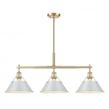 Golden 3306-LP BCB-DB - Orwell 3-Light Linear Pendant in Brushed Champagne Bronze with Dusky Blue