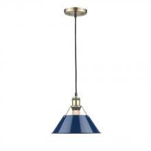 Golden 3306-M AB-NVY - Orwell AB 1 Light Pendant - 10" in Aged Brass with Navy Blue Shade