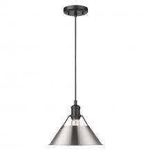 Golden 3306-M BLK-PW - Orwell BLK 1 Light Pendant - 10" in Matte Black with Pewter Shade