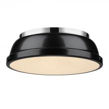 Golden 3602-14 CH-BK - Duncan 14" Flush Mount in Chrome with a Black Shade
