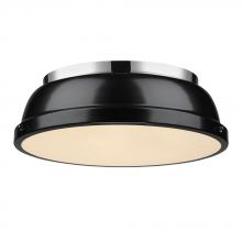 Golden 3602-14 CH-BK - Duncan 14" Flush Mount in Chrome with a Black Shade