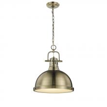 Golden 3602-L AB-AB - Duncan 1 Light Pendant with Chain in Aged Brass with a Aged Brass Shade