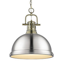 Golden 3602-L AB-PW - Duncan 1-Light Pendant with Chain in Aged Brass with Pewter