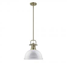Golden 3604-L AB-WH - Duncan 1 Light Pendant with Rod in Aged Brass with a White Shade