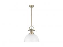 Golden 3604-L AB-WHT - Duncan 1-Light Pendant with Rod in Aged Brass with Matte White