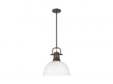 Golden 3604-L RBZ-WHT - Duncan 1-Light Pendant with Rod in Rubbed Bronze with Matte White