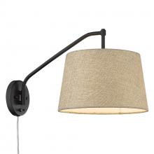 Golden 3694-A1W BLK-NS - Ryleigh Articulating Wall Sconce in Matte Black with Natural Sisal Shade