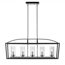 Golden 4309-LP BLK-SD - Mercer 5 Light Linear Pendant in Matte Black with Chrome accents and Seeded Glass