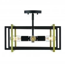 Golden 6070-SF BLK-AB - Tribeca Semi-flush in Matte Black with Aged Brass Accents