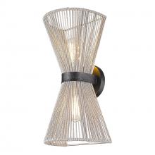 Golden 6938-2W BLK-BR - Avon 2 Light Wall Sconce in Matte Black with Bleached Raphia Rope