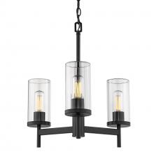 Golden 7011-3 BLK-CLR - Winslett 3 Light Chandelier in Matte Black with Ribbed Clear Glass Shades