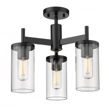 Golden 7011-3SF BLK-CLR - Winslett 3 Light Semi-Flush in Matte Black with Ribbed Clear Glass Shades