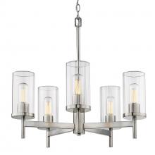 Golden 7011-5 PW-CLR - Winslett 5 Light Chandelier in Pewter with Ribbed Clear Glass Shades